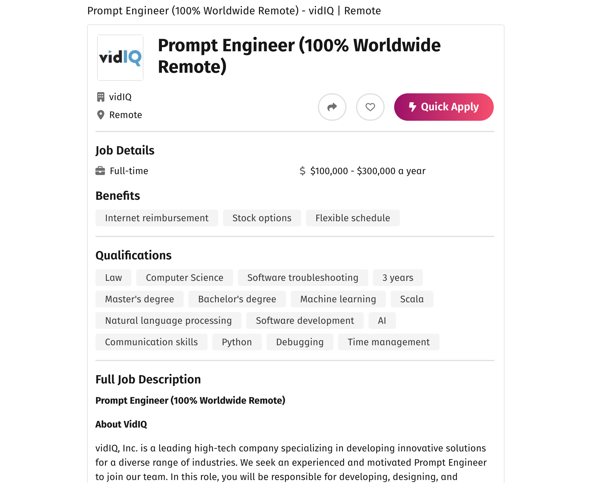 Anúncio emprego para prompt engineer
